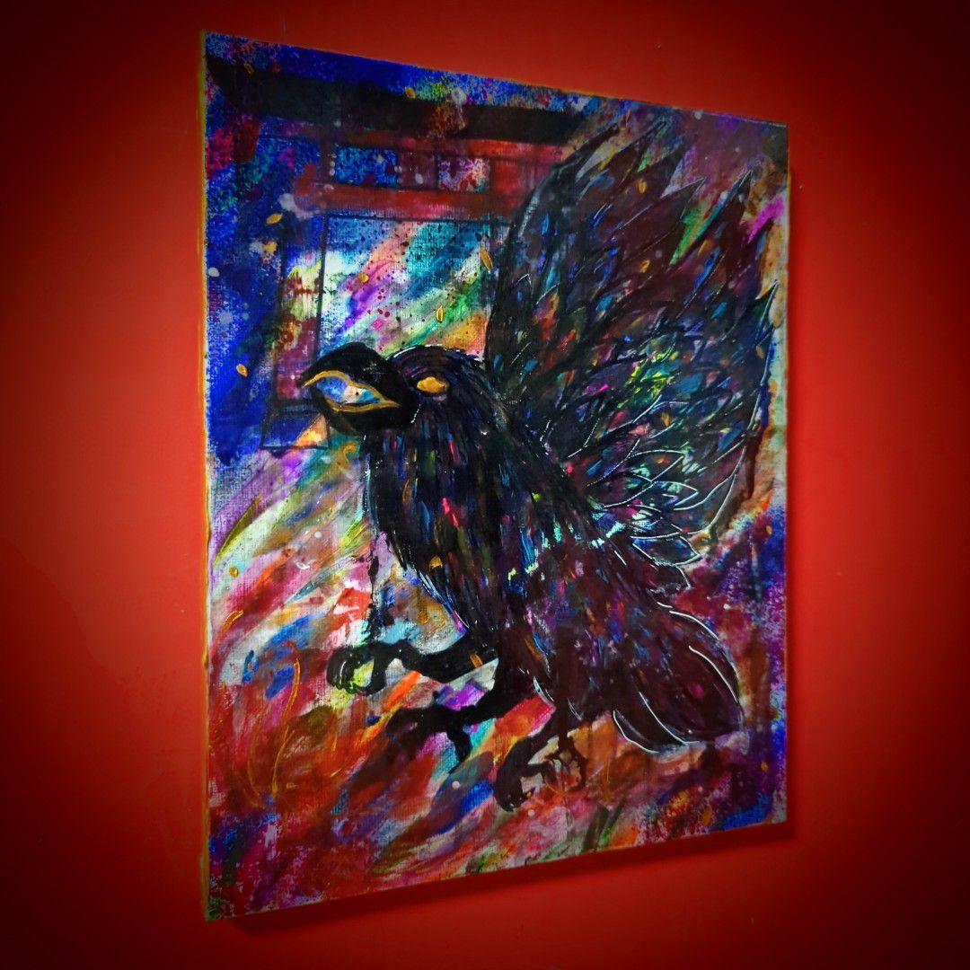 【一点物/原画】八咫烏と鳥居【F3号】【一点物/原画】