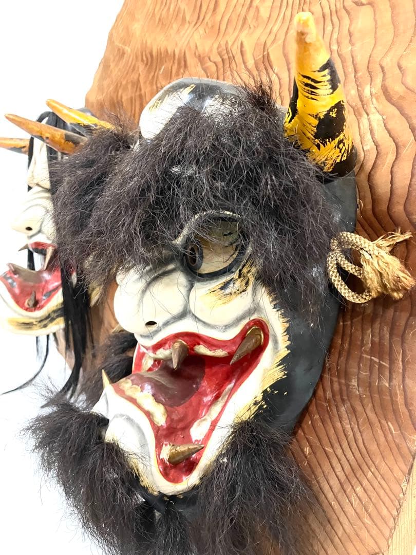 石見神楽面◆般若／男鬼 2面セット◆乾漆造 特大 壁掛け 招福 蔵出し