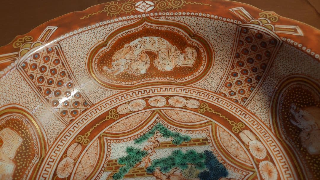 九谷焼　赤絵　宮本屋窯　飯田屋　金彩　龍紋　小紋　　角福　江戸期　蔵出し　１客