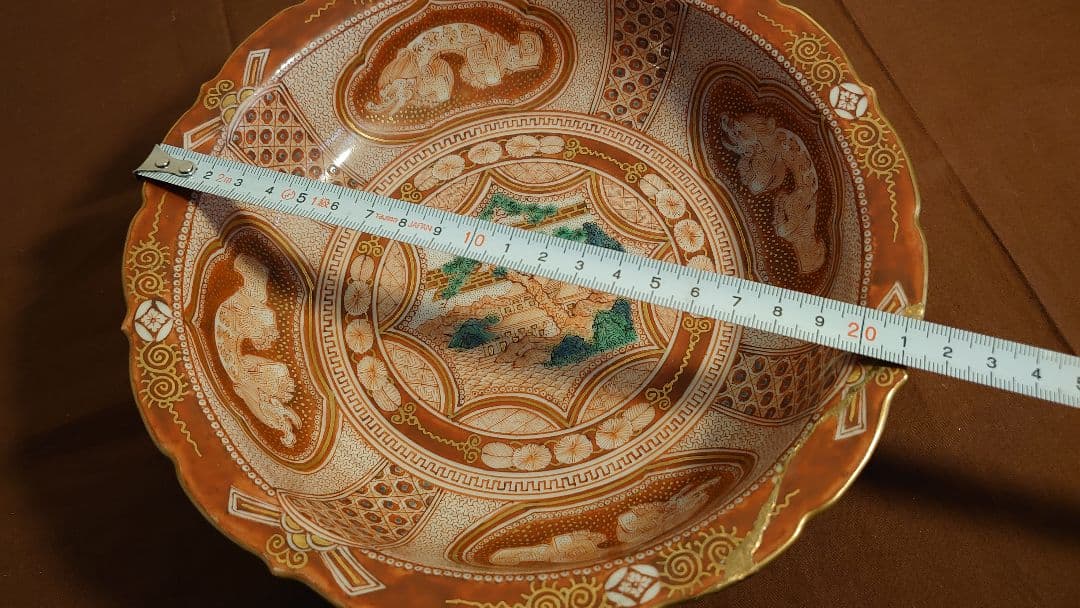 九谷焼　赤絵　宮本屋窯　飯田屋　金彩　龍紋　小紋　　角福　江戸期　蔵出し　１客