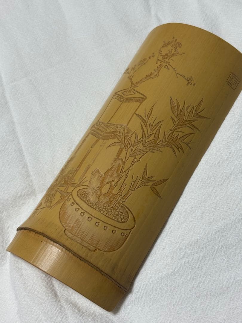 009玉竹、竹工芸、彫刻、茶則、茶道具、茶器、煎茶、清供、文人、茶合、仙媒