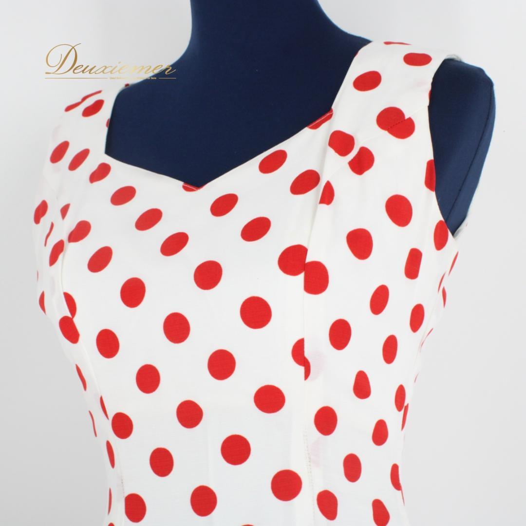 【フラメンコ衣装】ホワイト ワンピース ドレス ドット 赤 レッド ボランテ