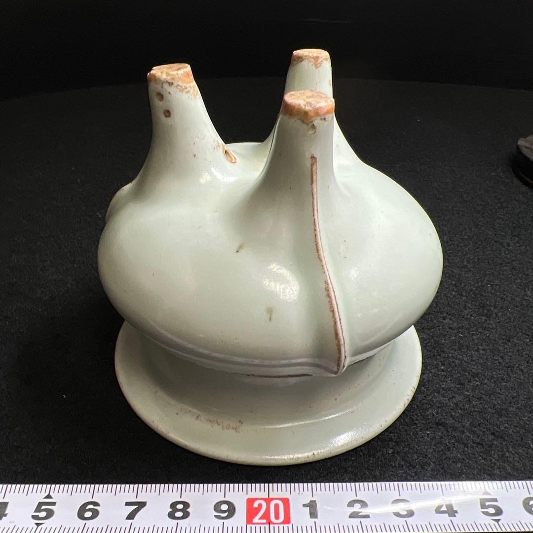 中国明時代　龍泉窯　白砡摘唐木台青磁香炉　木箱付　東Y8-0128☆2Fトカサ