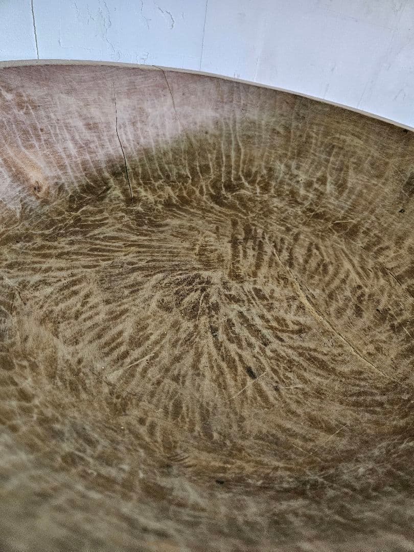 日本のアンティーク 無垢材のこね鉢 鎹継ぎ くりぬき ウッドボウル ガーデニング