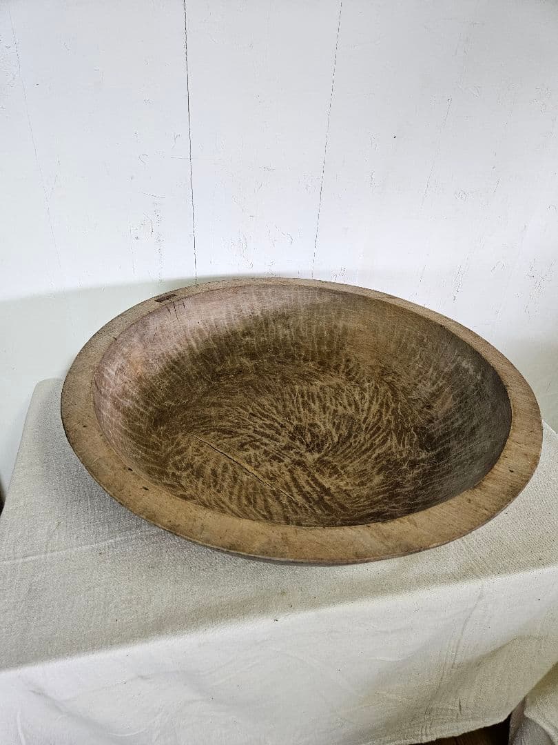 日本のアンティーク 無垢材のこね鉢 鎹継ぎ くりぬき ウッドボウル ガーデニング