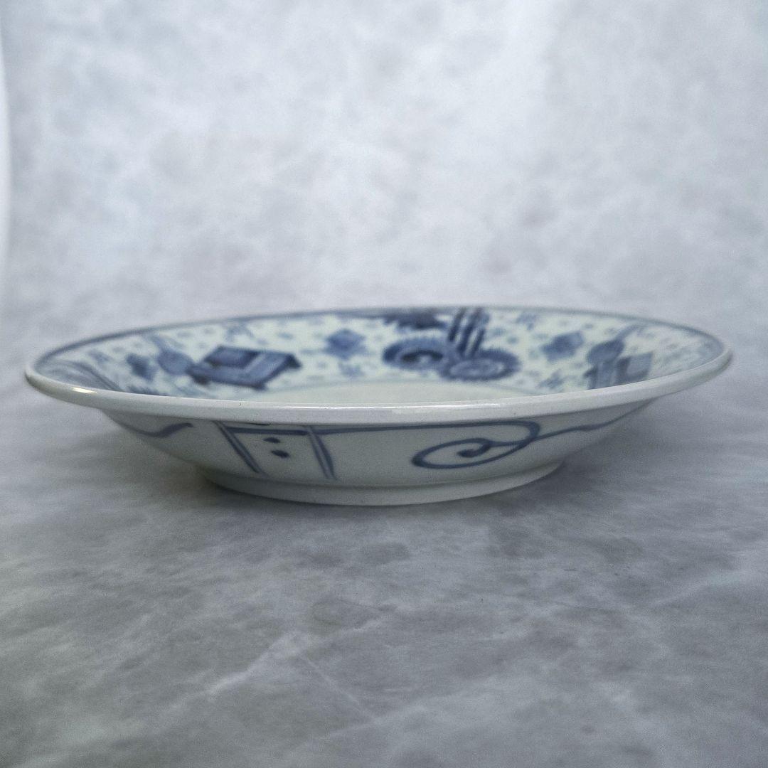 古伊万里　染付　五寸皿　江戸時代　骨董　アンティーク　碁盤　宝尽くし　金継ぎ