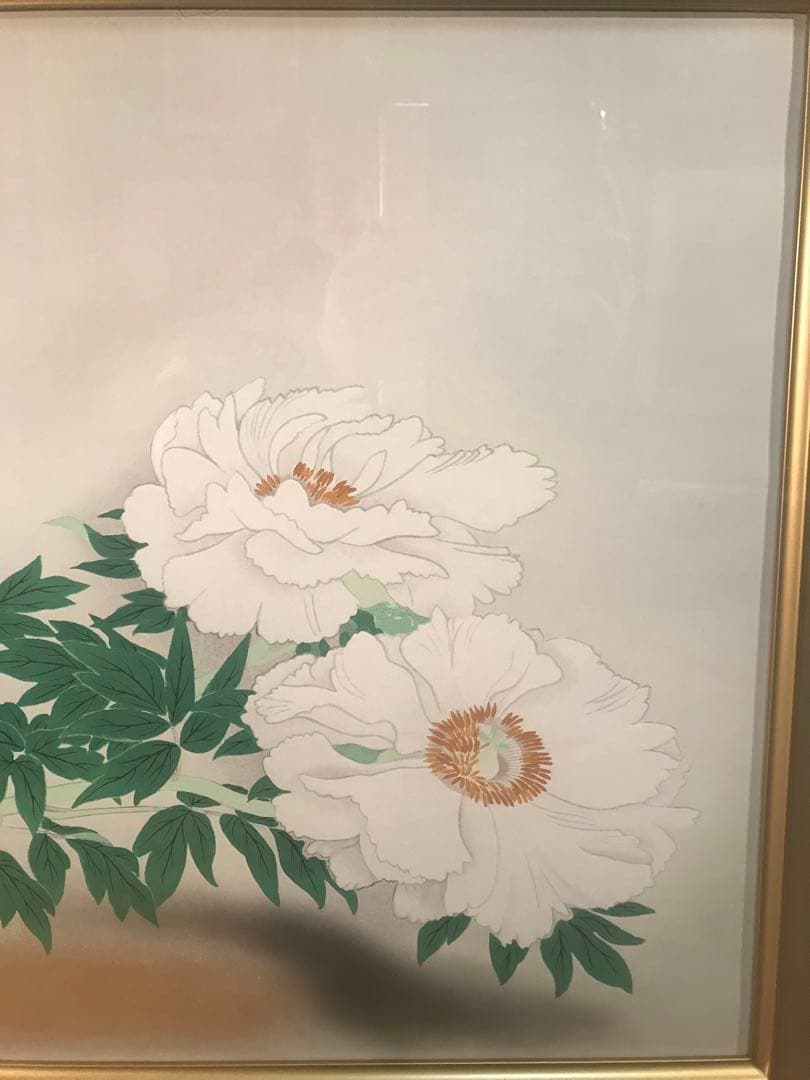 小倉遊亀　「牡丹」　木版画　刷り込みサイン・作品証明シール有り