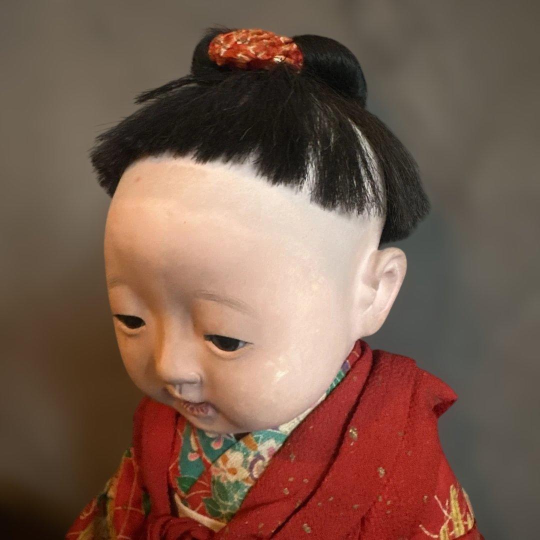 瞬間的お値下げ‼️ヴィンテージ　市松人形 赤と緑の花柄着物　幼子　かわいいあんよ