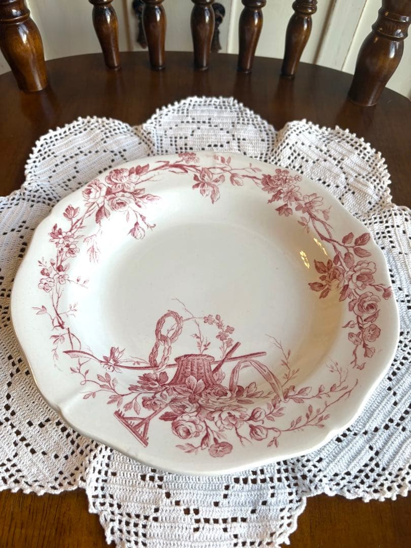 フランスアンティーク　ディナープレート　ローズパニエ　花籠　オリーブ　ジアン　②