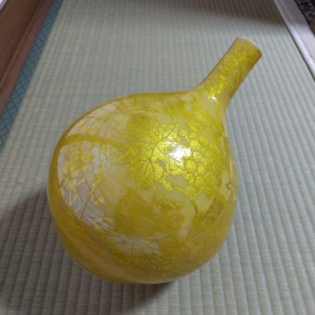 小野珀子　高さ約32cm　美術館級　釉裏金彩花壷 (葡萄図絵柄大花瓶)　桐共箱