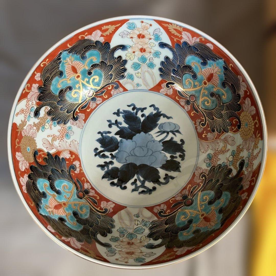 【古伊万里文】古伊万里の伝統　有田古伊万里文　染錦四方花絵牡丹見込文　大深鉢