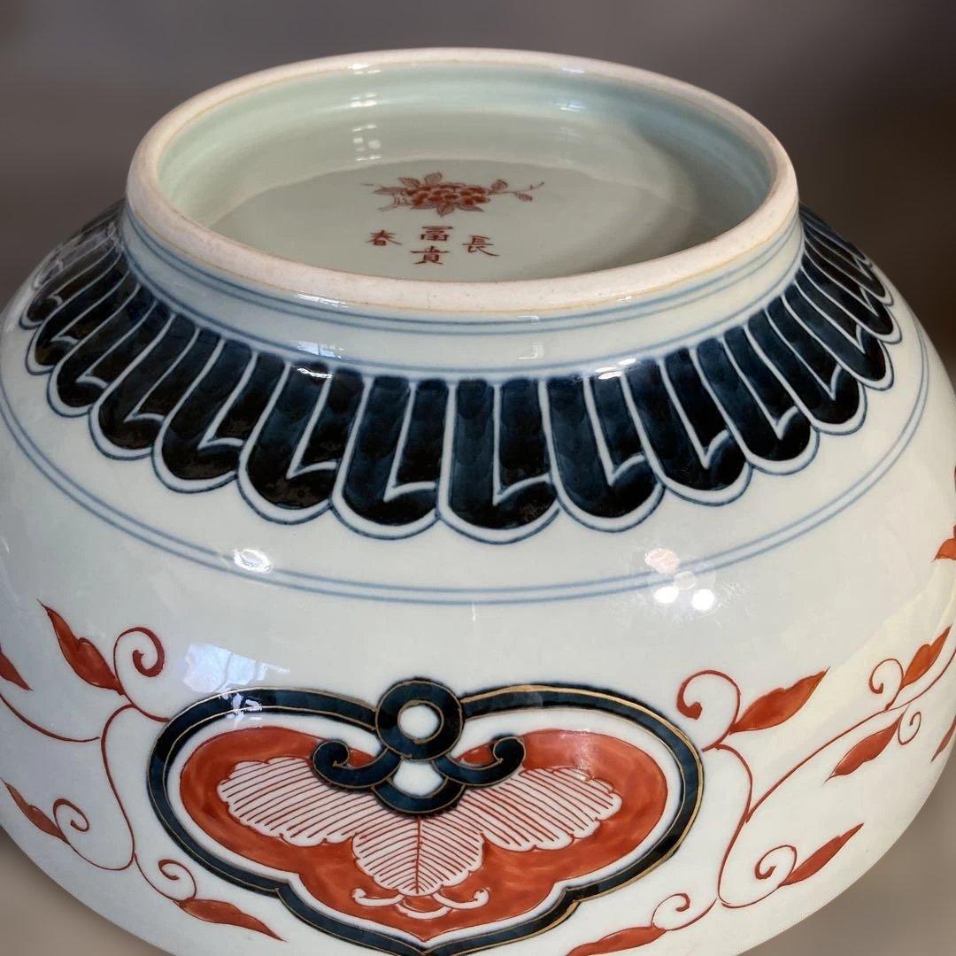 【古伊万里文】古伊万里の伝統　有田古伊万里文　染錦四方花絵牡丹見込文　大深鉢