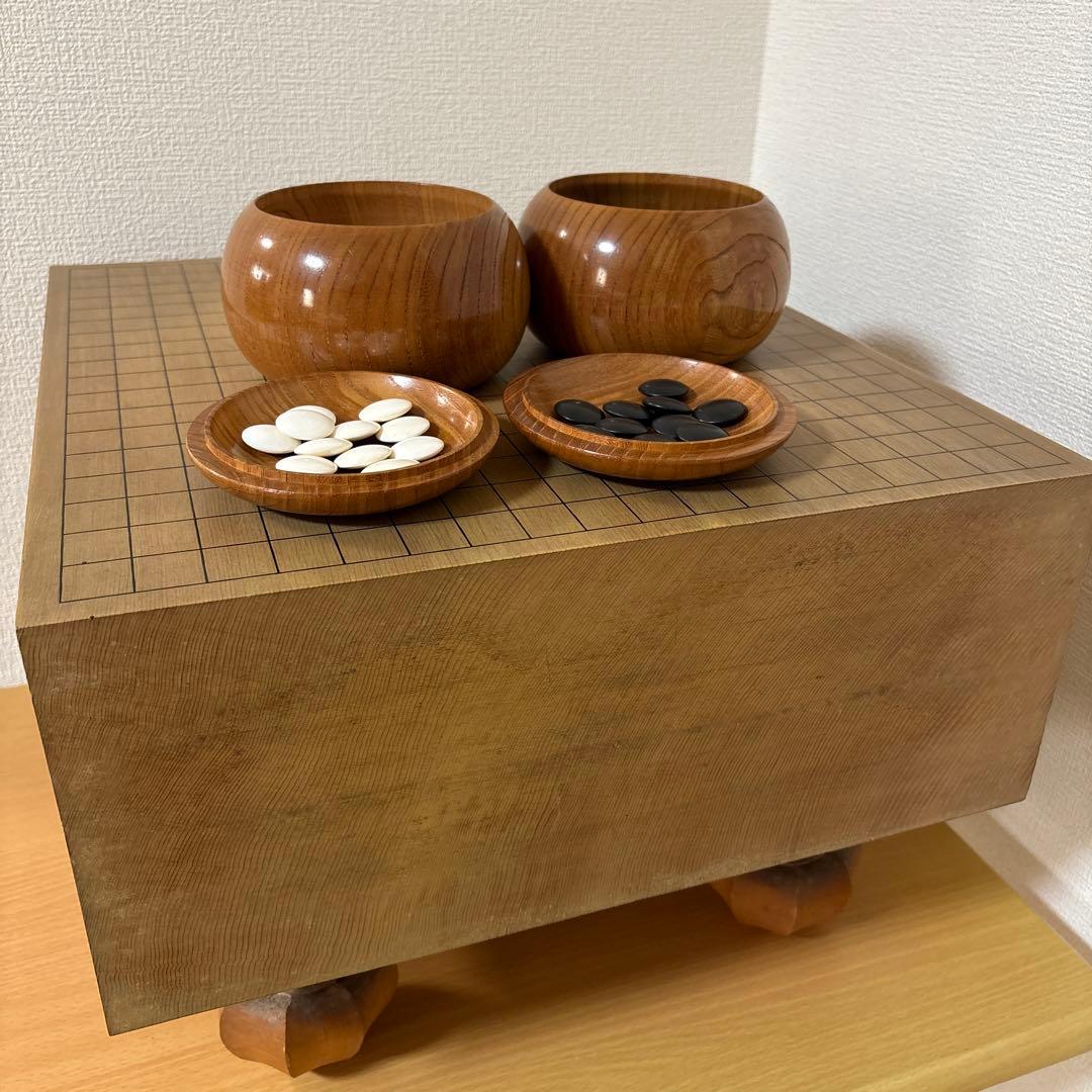 囲碁盤 足つき へそ有り 碁石セット 厚み約17.5cm