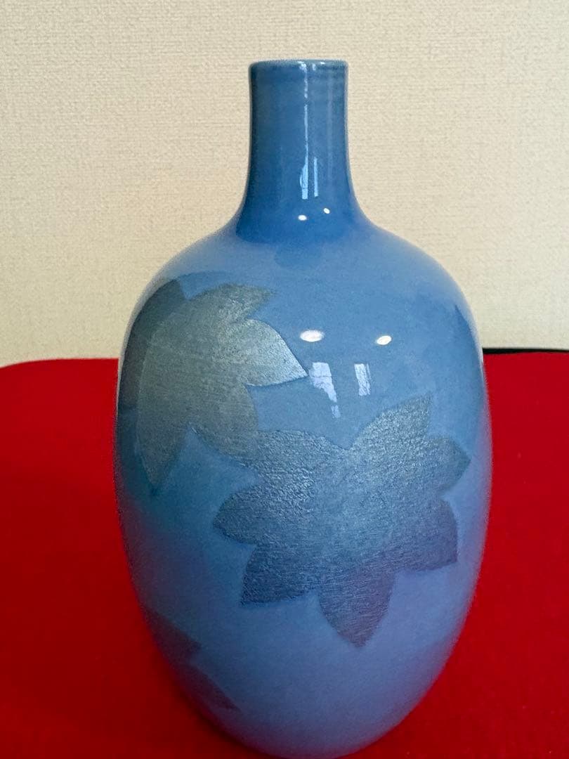 人間国宝 中田一於 淡青釉裏銀彩 花入 N45 日本工芸会正会員 九谷焼