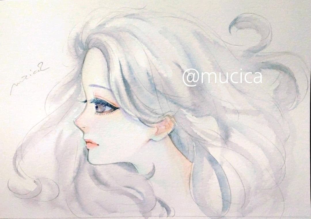 専用　手描きイラスト《cloudy》オリジナル　水彩画　美人画