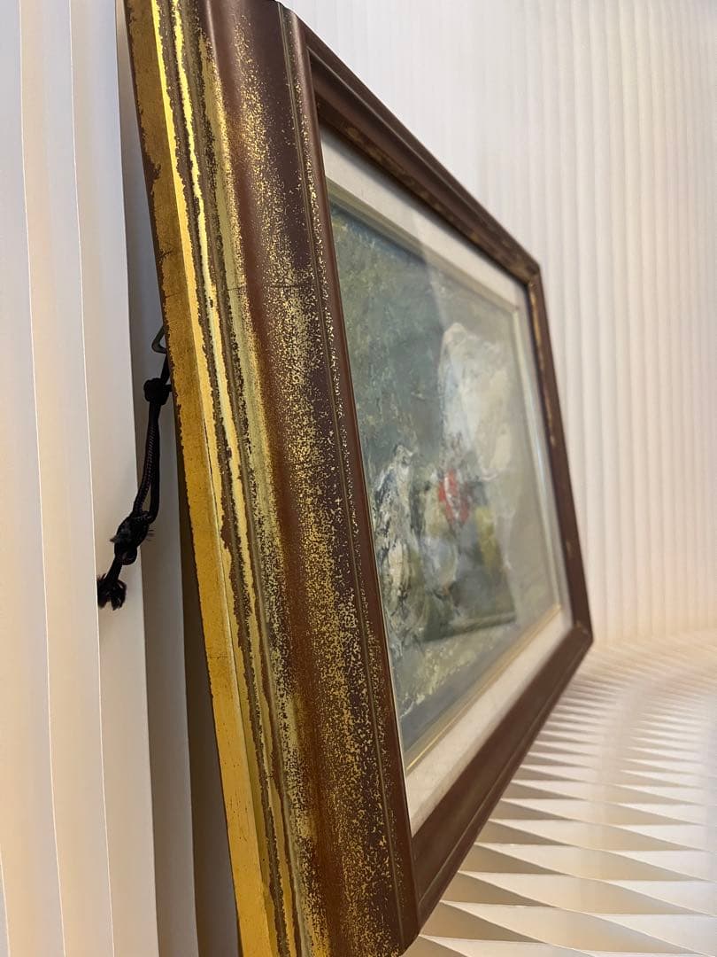 森長武雄 油彩画「鶏とひよこ」重厚額装