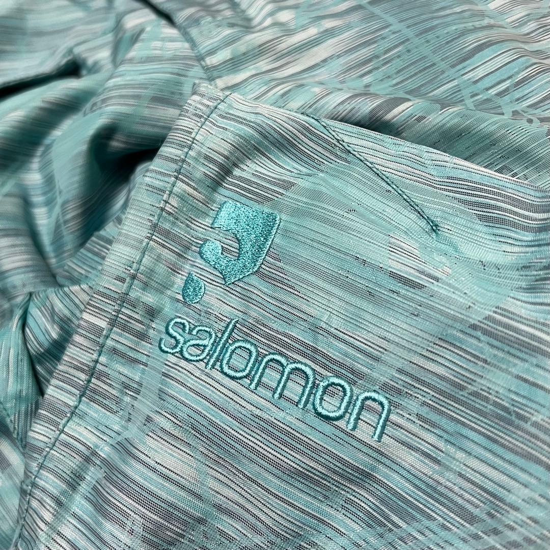 SALOMON 総柄 ターコイズ 刺繍ロゴ スキーウェア パンツ