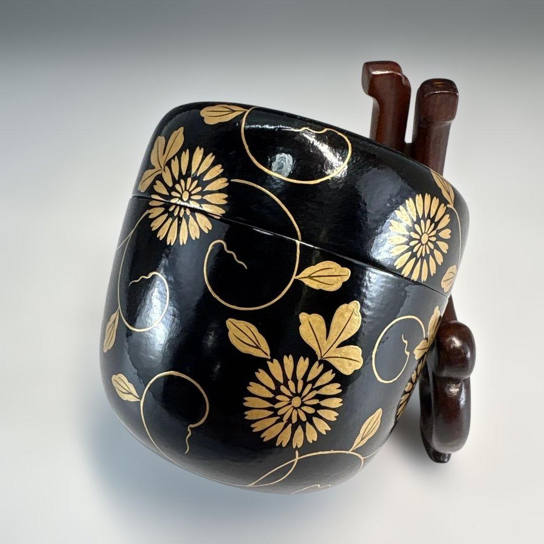 【茶道具】坂下雄峰造　淡々斎好写　菊唐草蒔絵　大棗（共箱）★送料込★