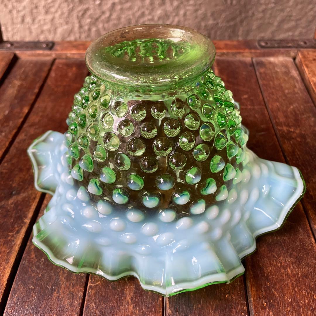 50s オールドフェントンFenton グリーンオパールセントガラスアンティーク