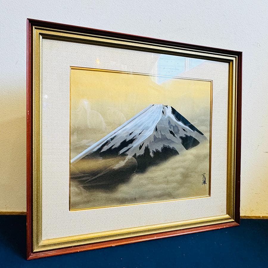 小野萬翠 筆 富士 F8号 落款 直筆サイン有 繊細な色彩描写 額装