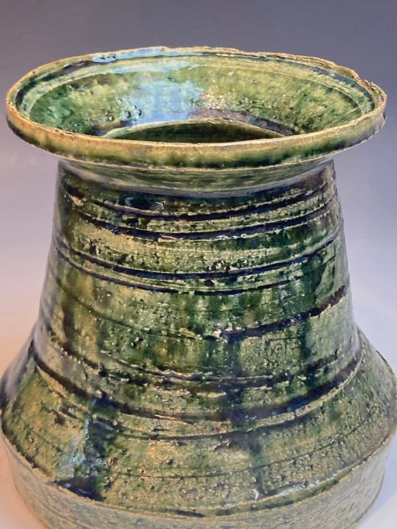 岡部嶺男 作 織部花入 花瓶 合箱 茶道具