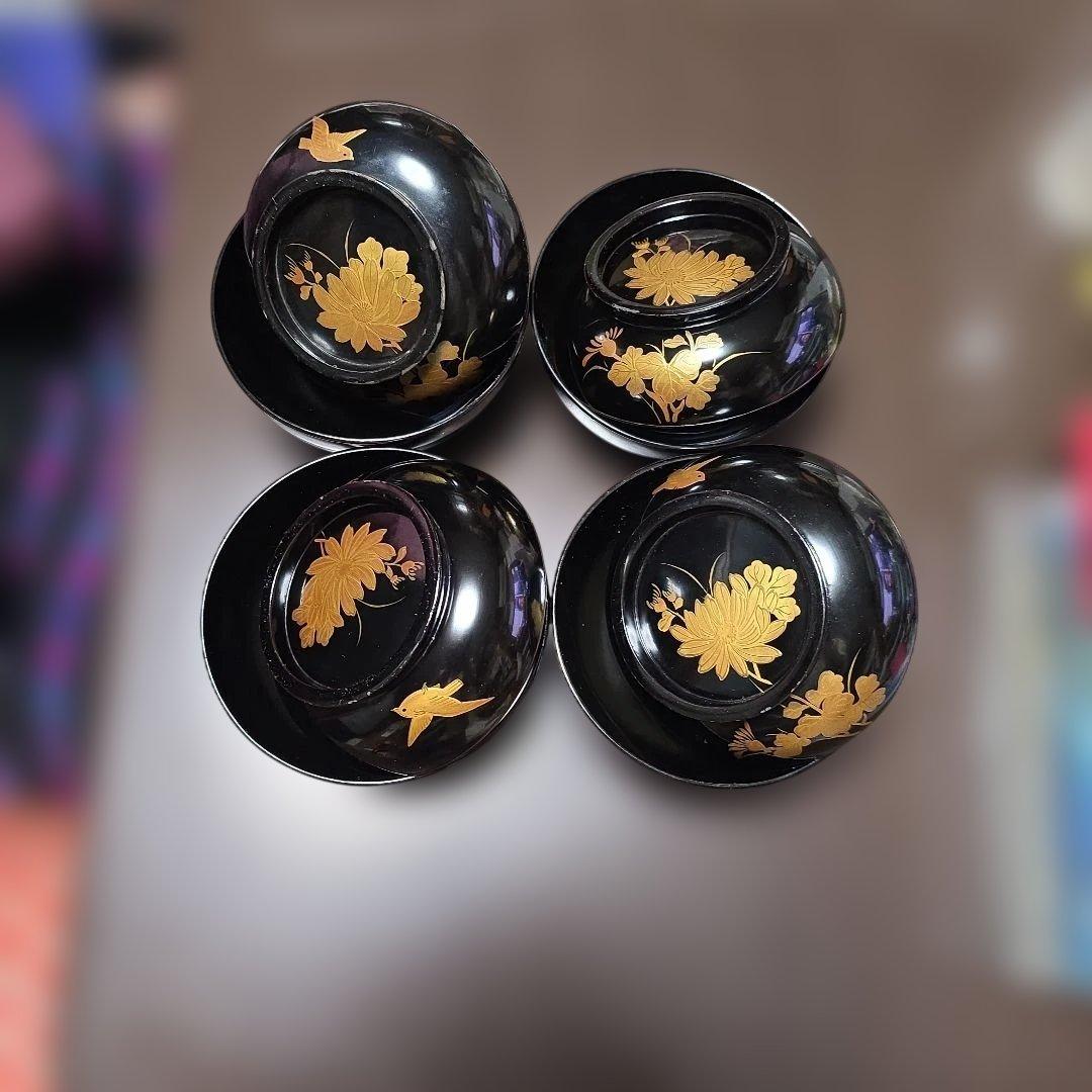 金蒔絵の施された輪島塗り漆器椀4個セット 金色装飾