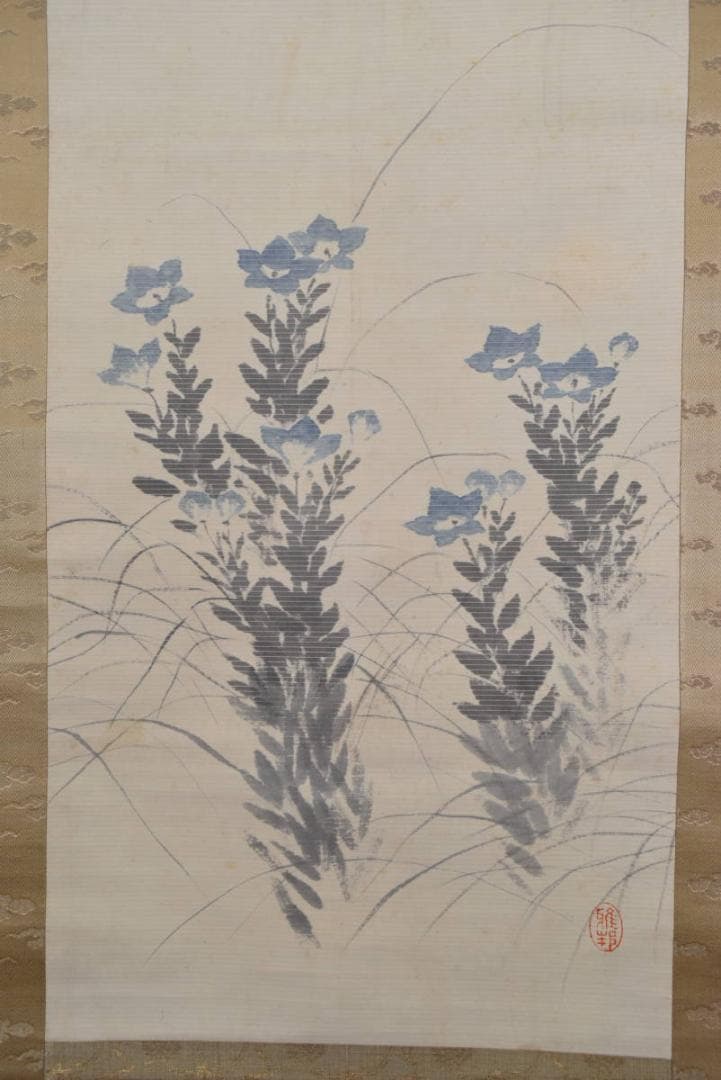 【真作】橋本雅邦/桔梗図/掛軸☆宝船☆AA-950