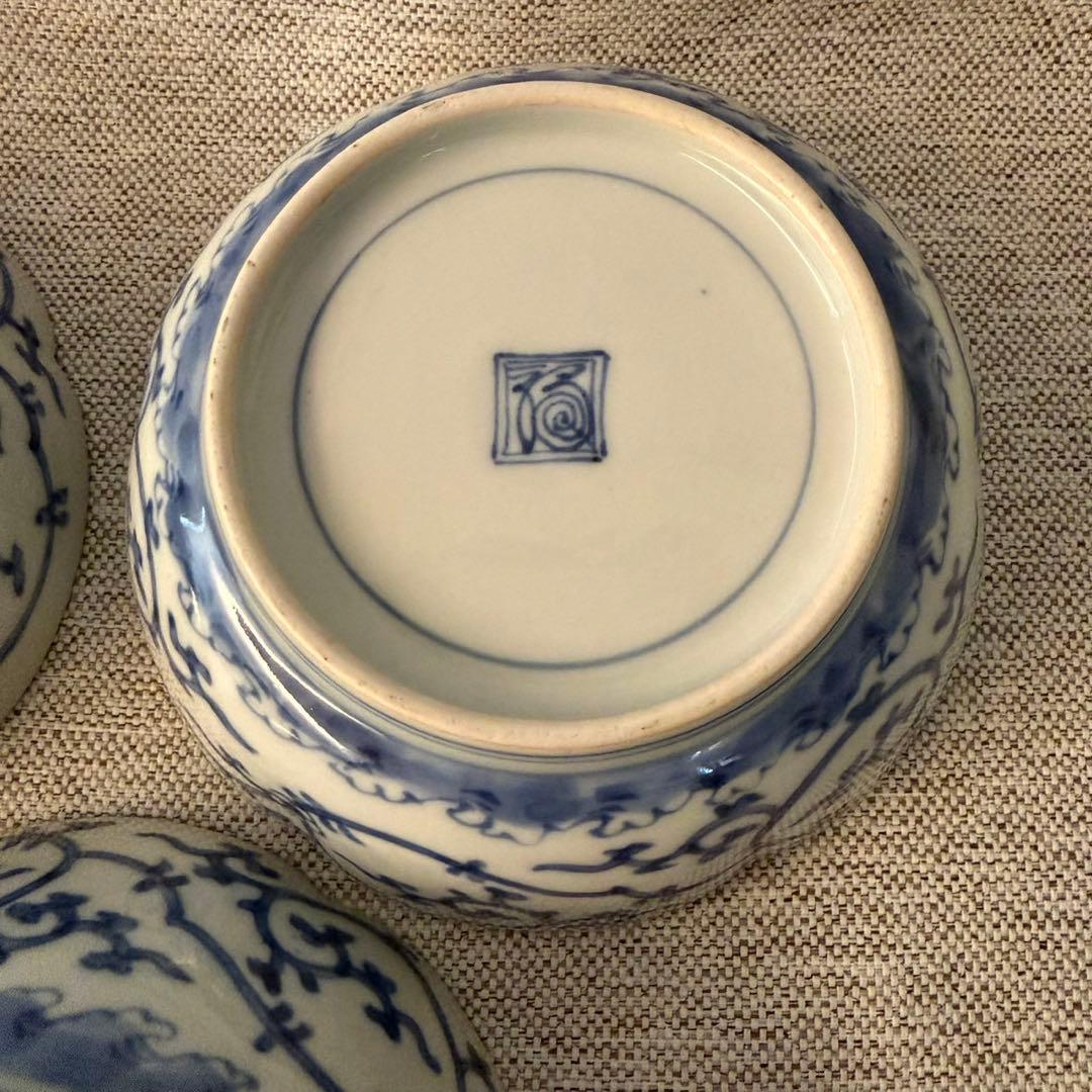 古伊万里　染錦　芙蓉手　松梅　渦福　なます皿　3枚