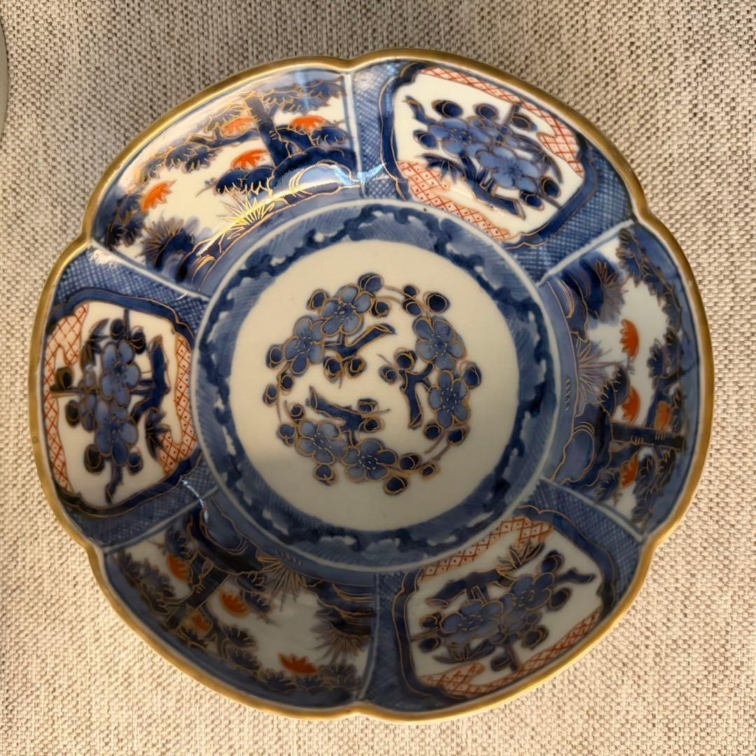 古伊万里　染錦　芙蓉手　松梅　渦福　なます皿　3枚