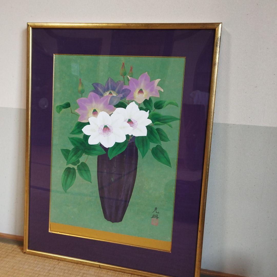 真作　高橋克明　「花」/肉筆・日本画/額入り10号