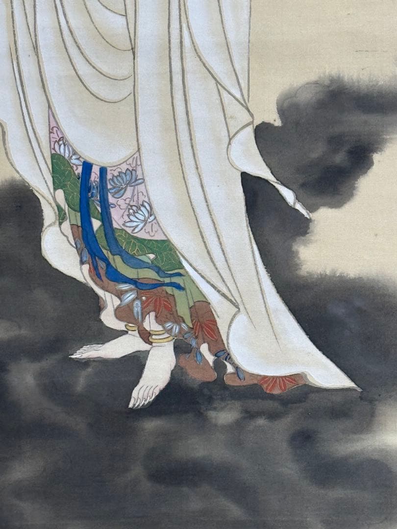 紫雲筆　絹本肉筆　観音　仏画　仏教美術　掛軸　送料込み250824