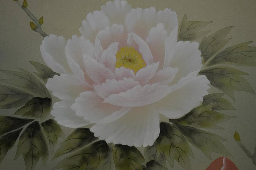 真作/高松素山/牡丹図/桐共箱付/布袋屋掛軸HI-517