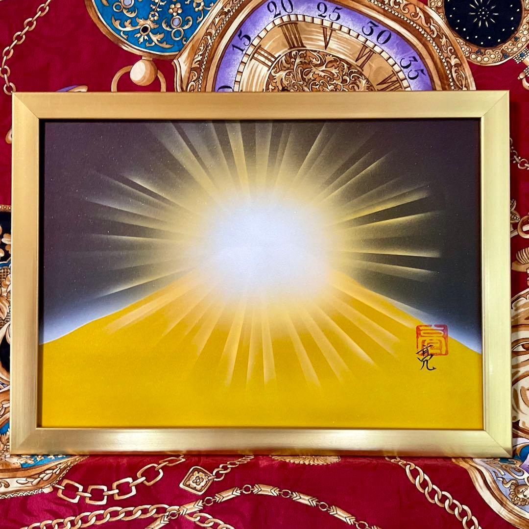 富士山絵画スピリチュアルアート｜A4風水絵画ダイヤモンド金富士 金運財運アップ