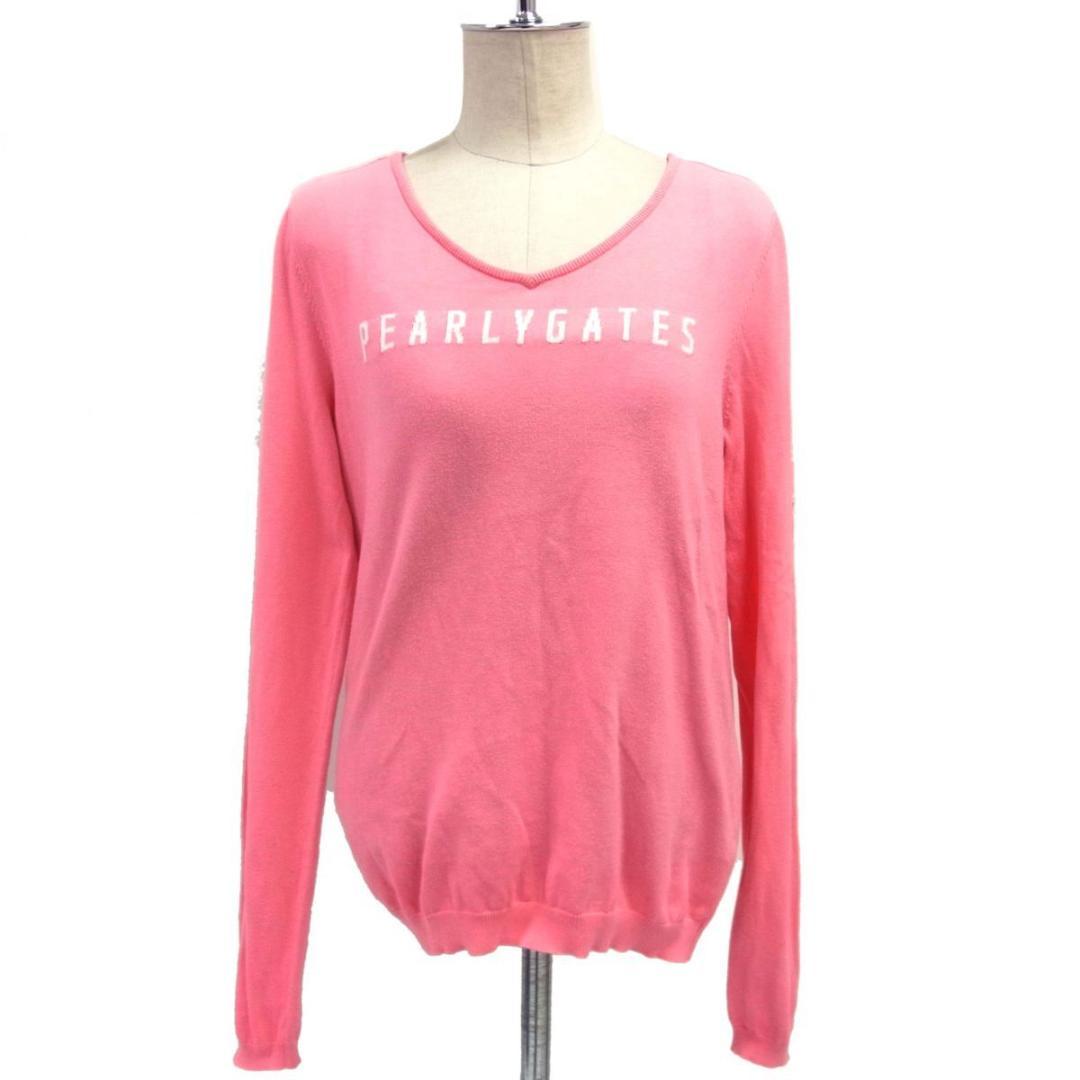 パーリーゲイツ　 ロゴ　Vネック　ニット セーター　ストロベリーピンク　L　2