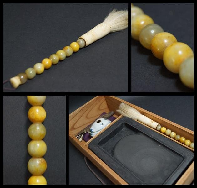 文房至宝 清大型古端渓硯(六石眼)重5.4kg 古玉筆/李朝水滴/古銅製梅文筆置