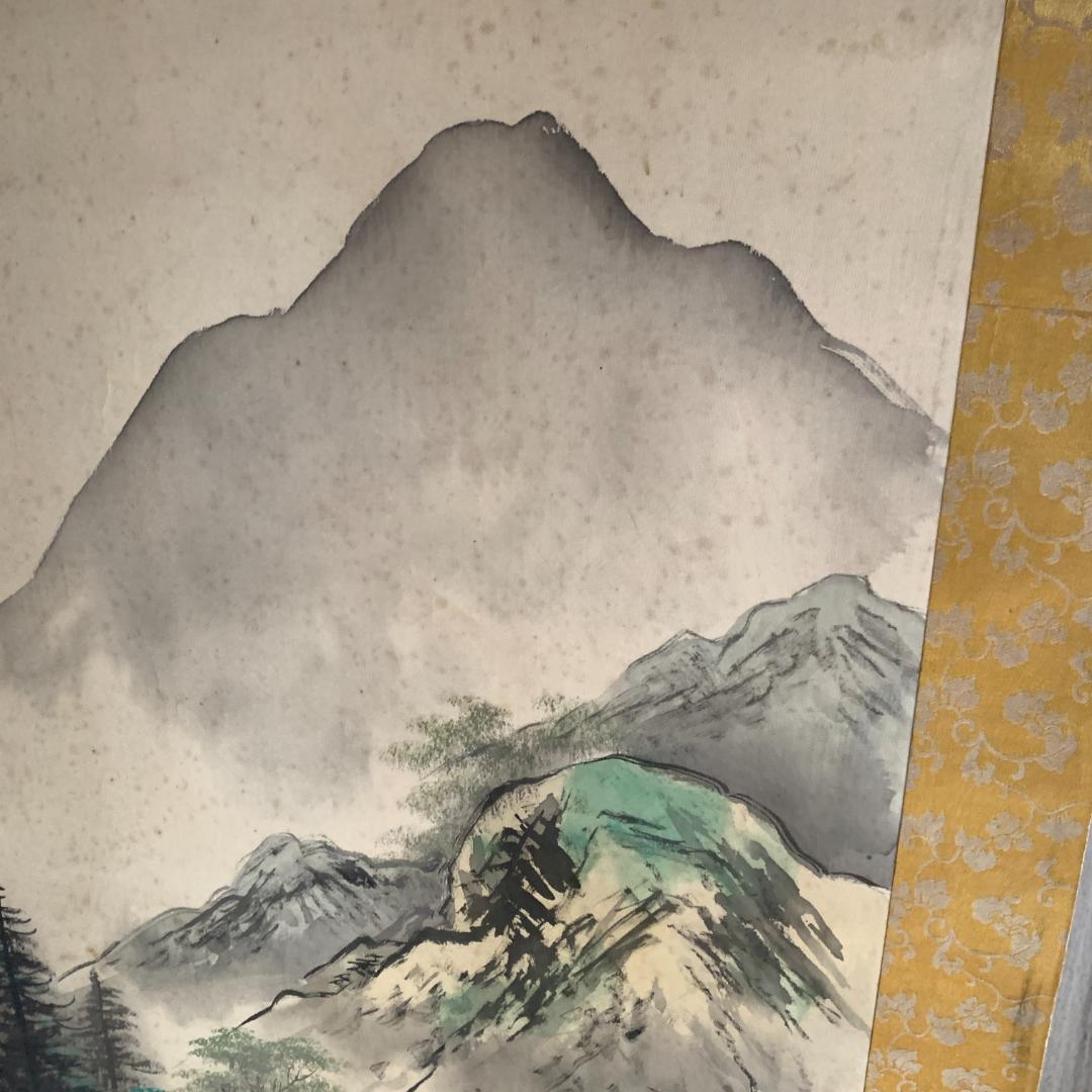 掛け軸 瀧の国　古物　肉筆　絹本