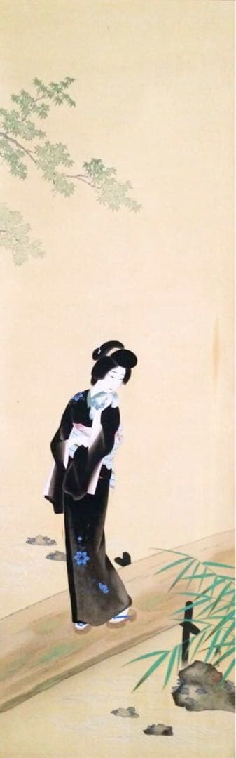 大野静方 美人画 『納涼図』( 掛軸 日本画 鏑木清方 浮世絵 水野年方 四天王