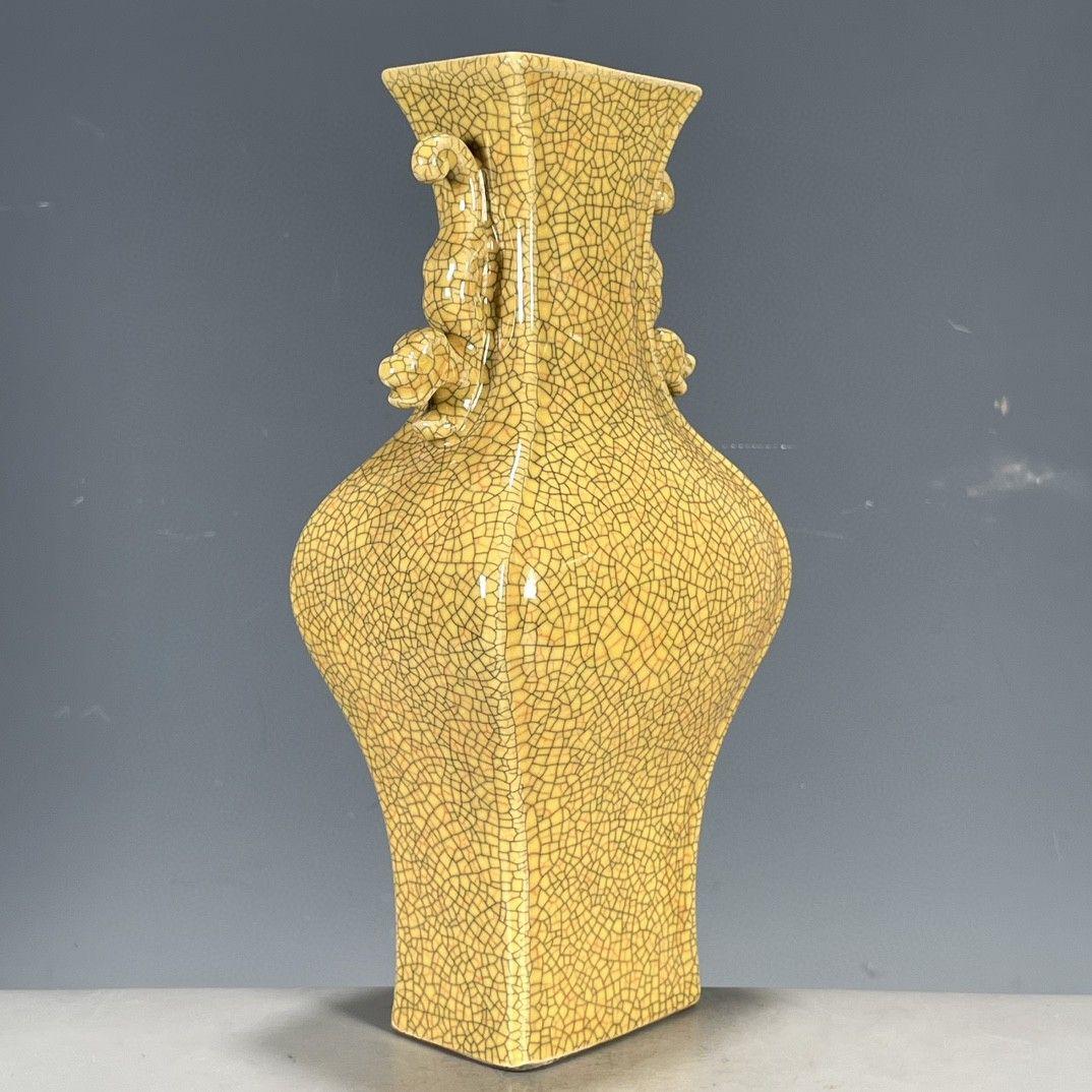 宋哥窯金糸鉄線開片両耳賞瓶 景徳鎮  装飾品 現代工芸品美術品 置物