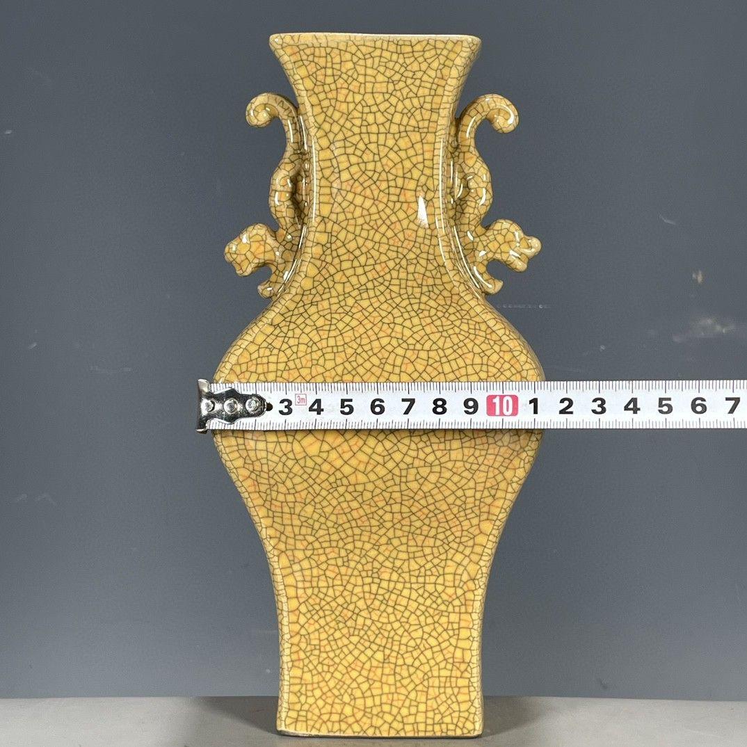 宋哥窯金糸鉄線開片両耳賞瓶 景徳鎮  装飾品 現代工芸品美術品 置物