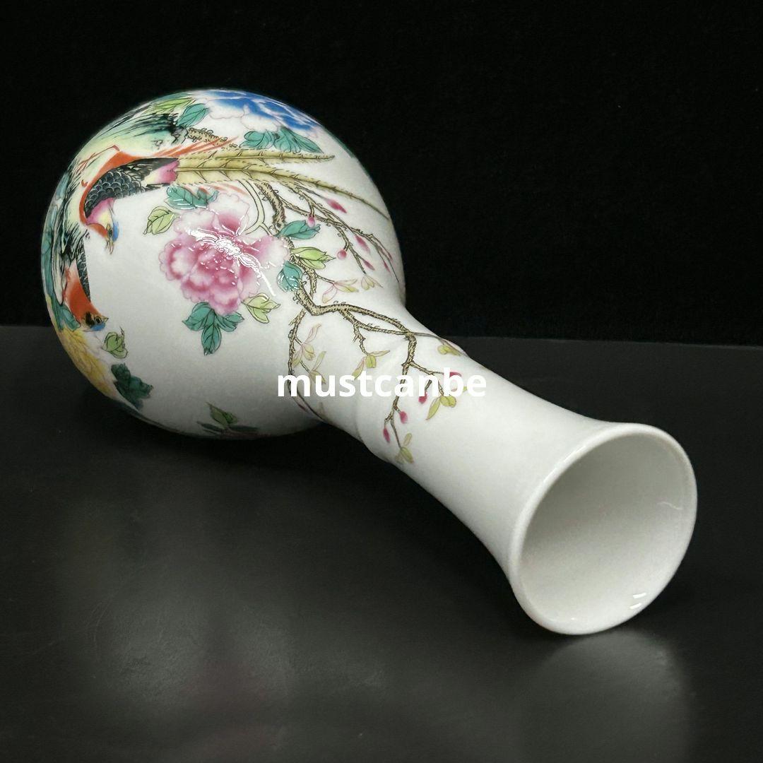 清乾隆牡丹花鳥玉壺春瓶 挿花器 景徳鎮 陶磁器 装飾品 現代工芸品 美術品 置物