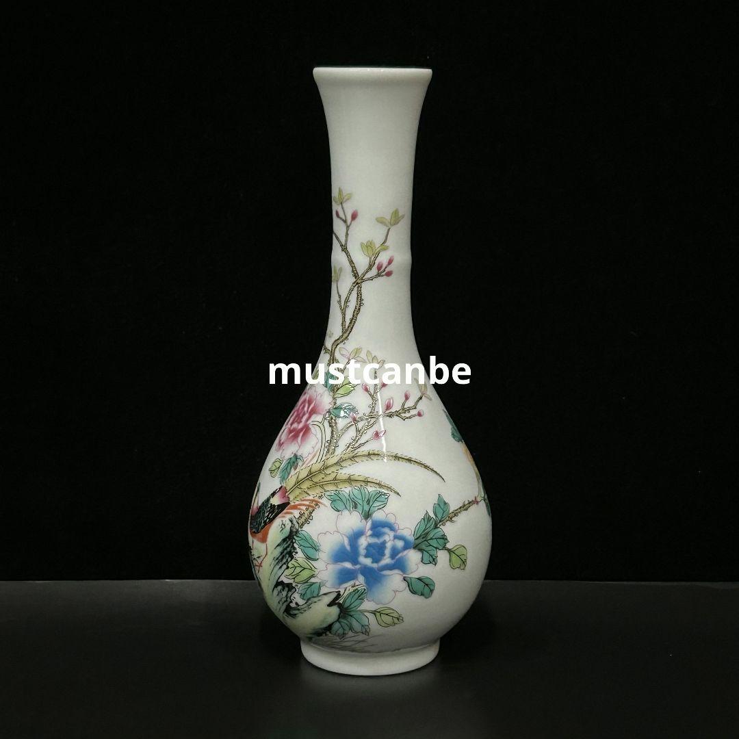 清乾隆牡丹花鳥玉壺春瓶 挿花器 景徳鎮 陶磁器 装飾品 現代工芸品 美術品 置物