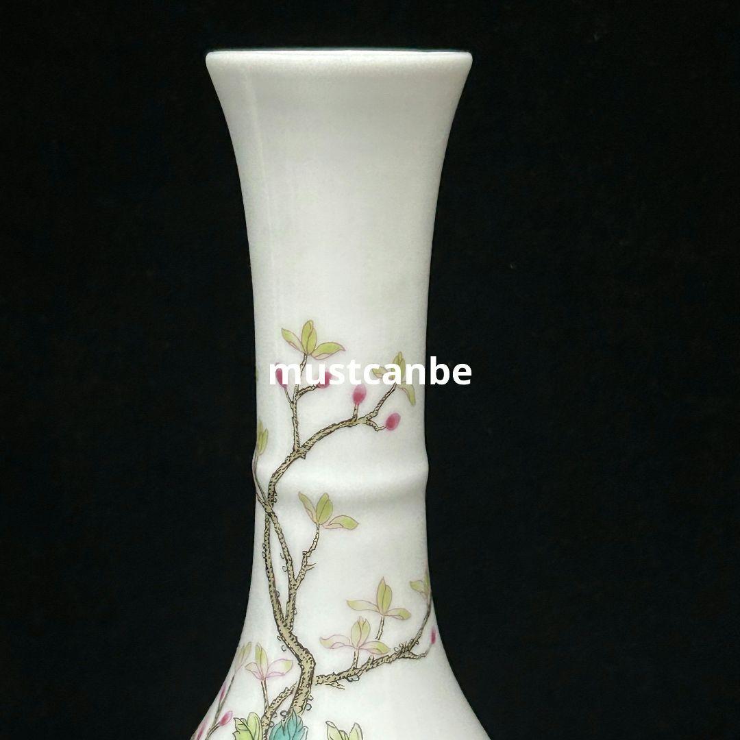 清乾隆牡丹花鳥玉壺春瓶 挿花器 景徳鎮 陶磁器 装飾品 現代工芸品 美術品 置物