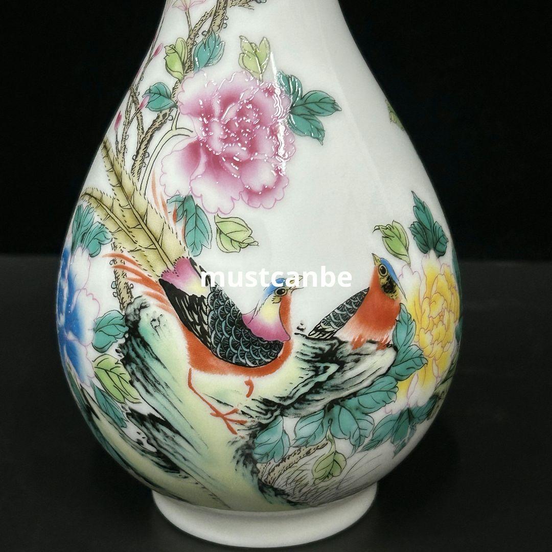 清乾隆牡丹花鳥玉壺春瓶 挿花器 景徳鎮 陶磁器 装飾品 現代工芸品 美術品 置物