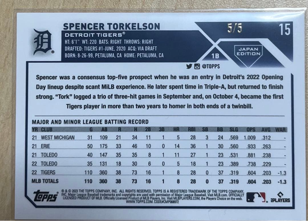 世界で5枚TOPPS2023JAPANEDITION スペンサー・トーケルソン