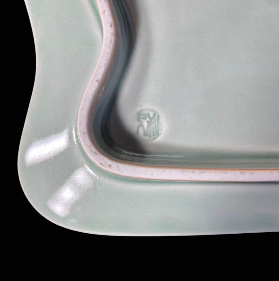 [4枚セット] 青磁 鳳凰 長角皿 在銘 角皿 陽刻 陶器 和食器 料亭 割烹