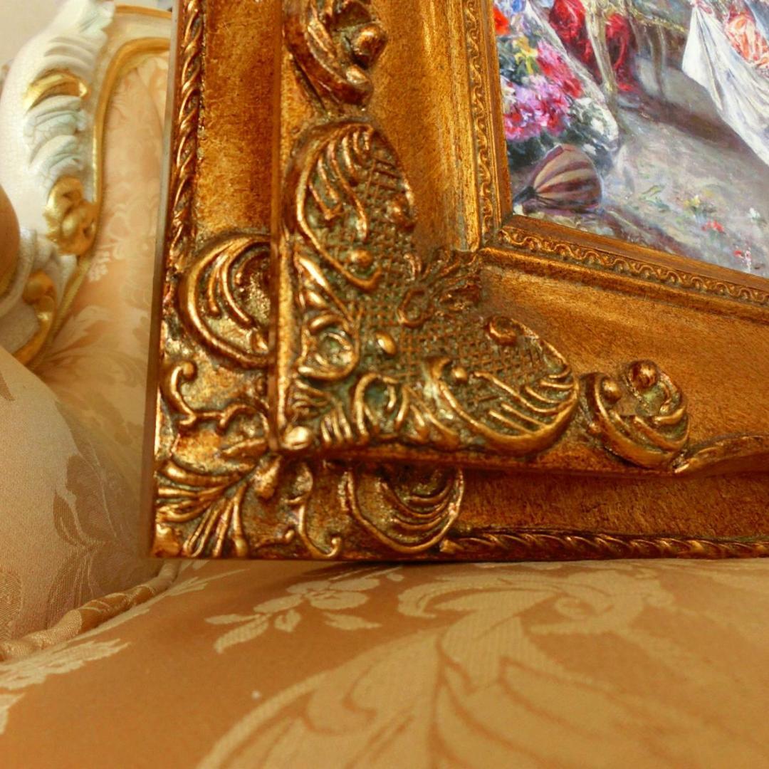 ロココ額絵　貴族の舞踏会　アンティークゴールドダブルフレーム　55cm/45cm