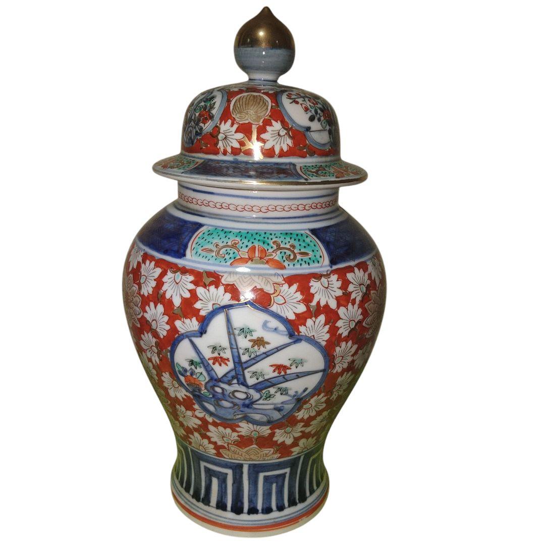 古伊万里　花柄色絵沈香壺　大明成化年製