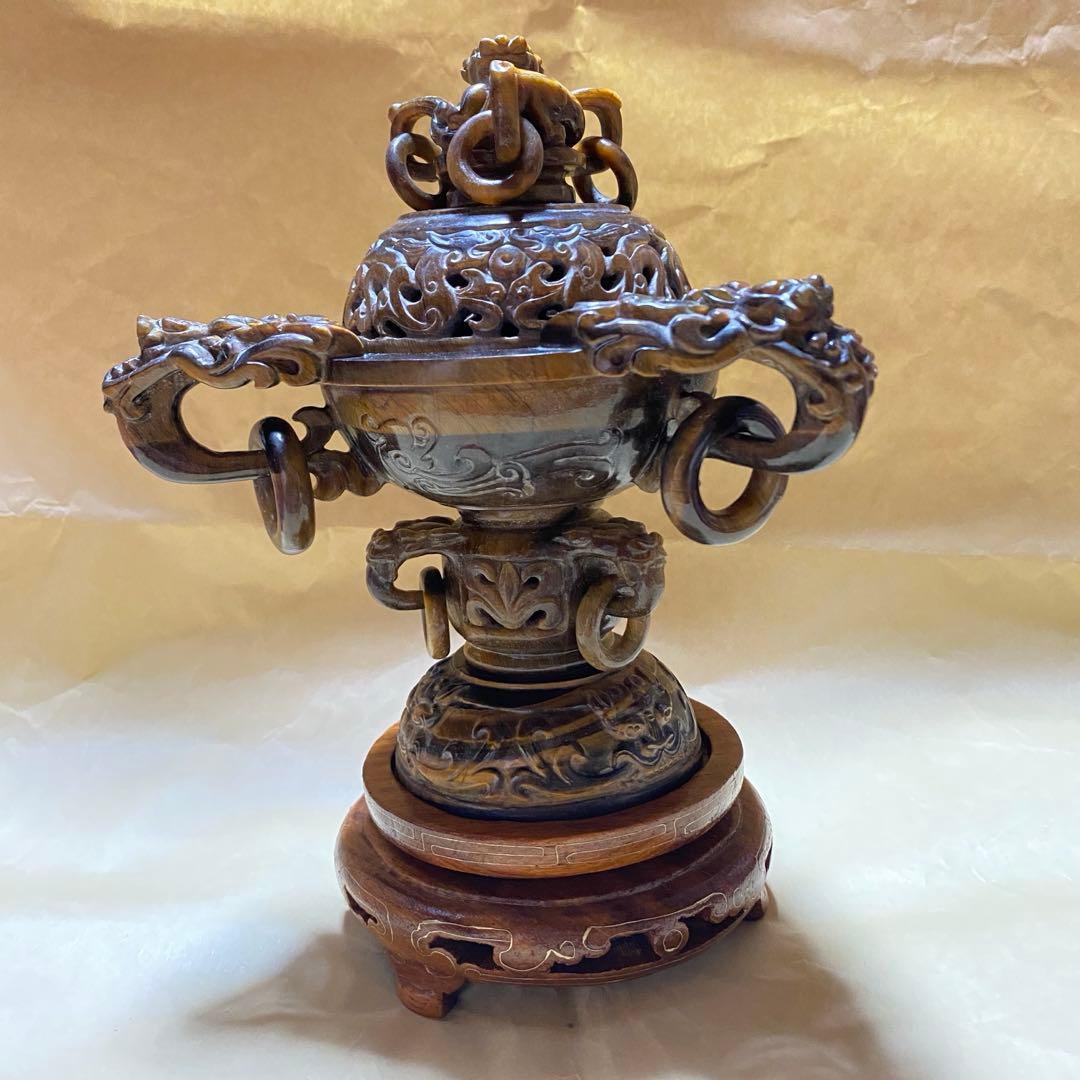 虎目石香炉　中国工芸品　置物 骨董