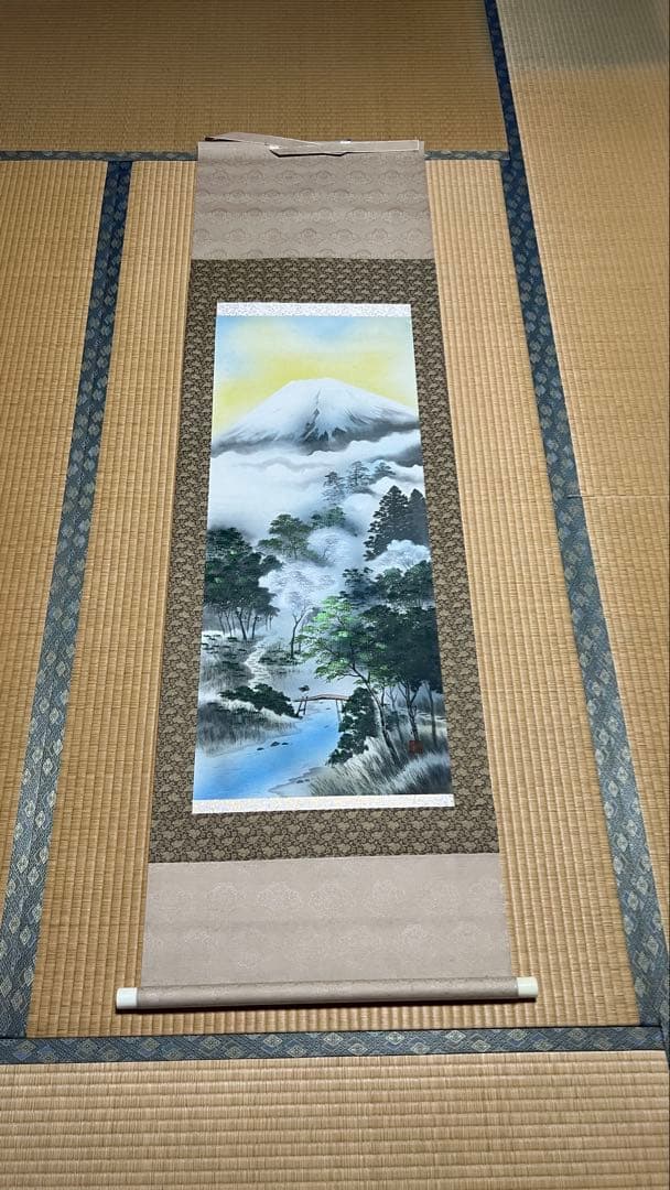 掛け軸 四季4本セット「富峰四季之図」春夏秋冬／富士山図／尺五立／箱付き