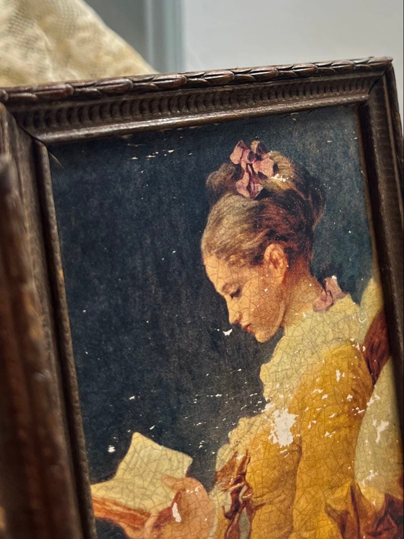 ◆フランスアンティーク｜世界の名画1700年代肖像画子供女の子木製額壁掛け絵画